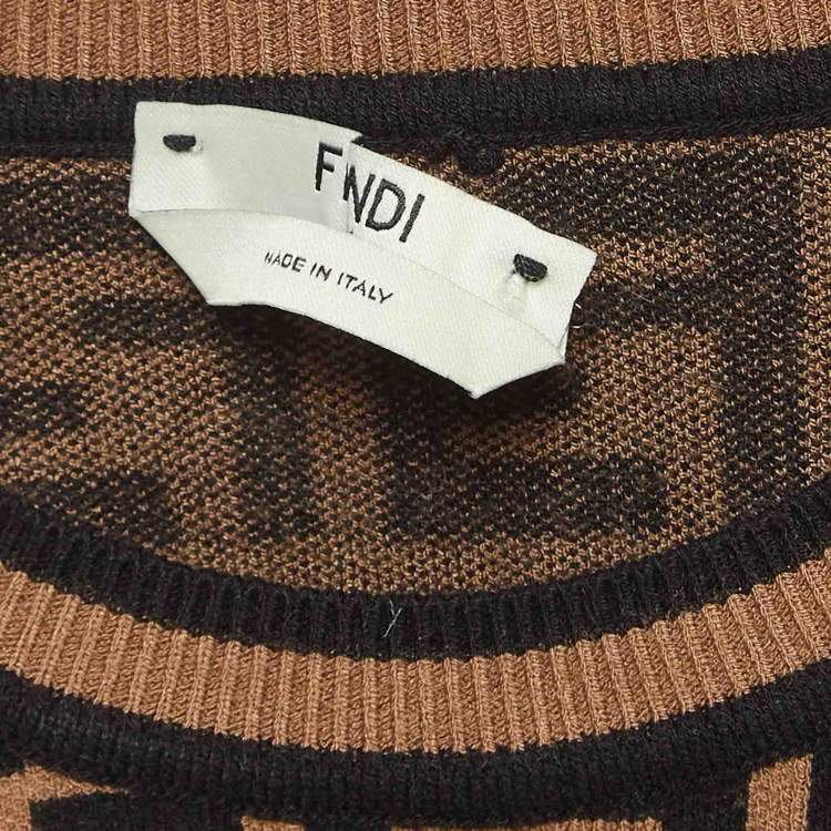 Pre Owned Fendi Brown Zucca Jacquard Knit Crew Neck Top S