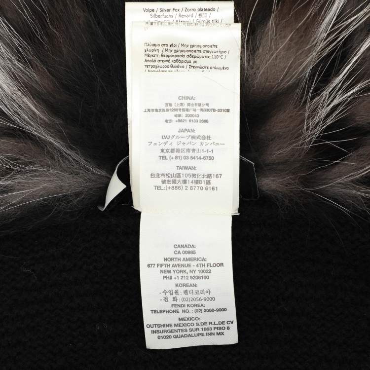 Pre Owned Fendi Black Tonal Chevron Patterned Cashmere Fox Fur Trim Cardigan L