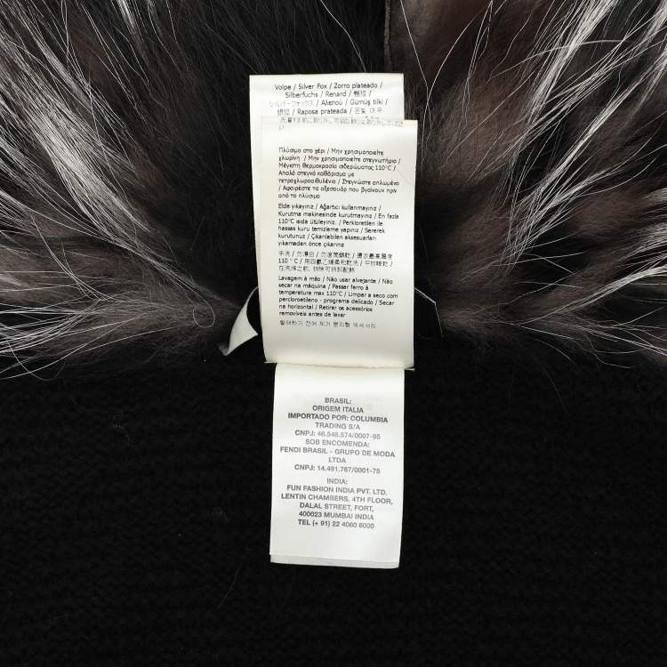 Pre Owned Fendi Black Tonal Chevron Patterned Cashmere Fox Fur Trim Cardigan L