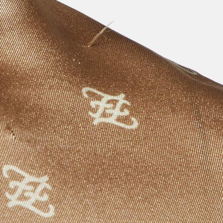 Pre Owned Fendi Beige Calligraphy Print Silk Belted Collar Detail Blouse S