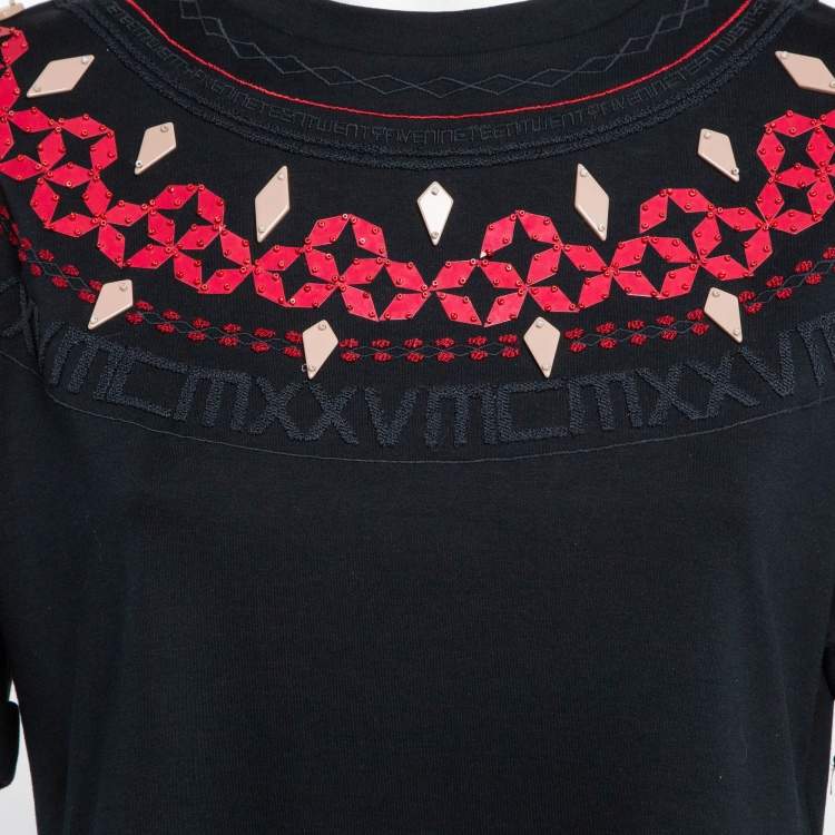 Pre Owned Fendi Black Embellished Cotton T-Shirt S