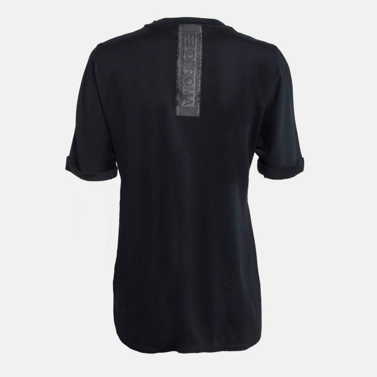 Pre Owned Fendi Black Embellished Cotton T-Shirt S