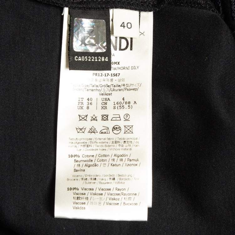 Pre Owned Fendi Black Embellished Cotton T-Shirt S
