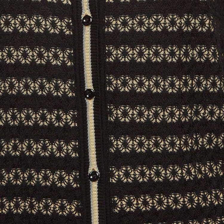 Pre Owned Fendi Black/Beige Silk Patterned Knit Cardigan M