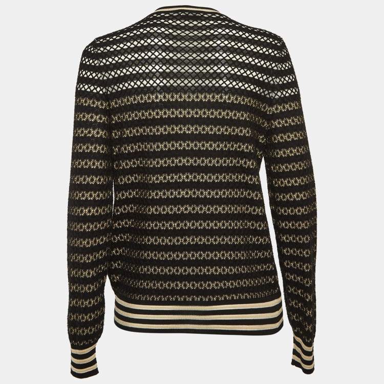 Pre Owned Fendi Black/Beige Silk Patterned Knit Cardigan M