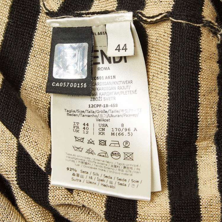 Pre Owned Fendi Black/Beige Silk Patterned Knit Cardigan M