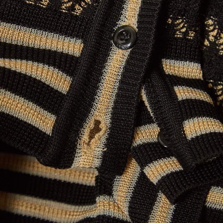Pre Owned Fendi Black/Beige Silk Patterned Knit Cardigan M