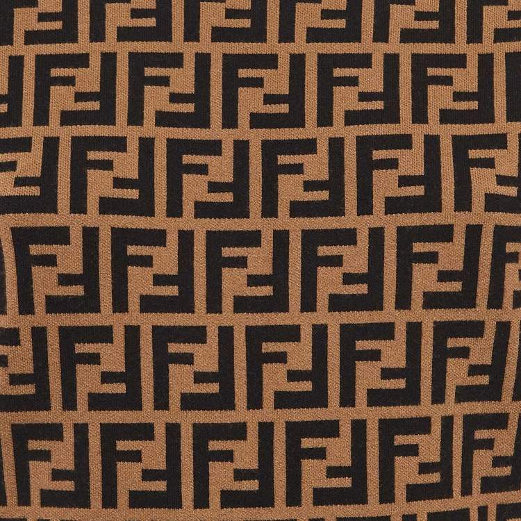 Pre Owned Fendi Brown Zucca Knit Round Neck MIdi Dress M