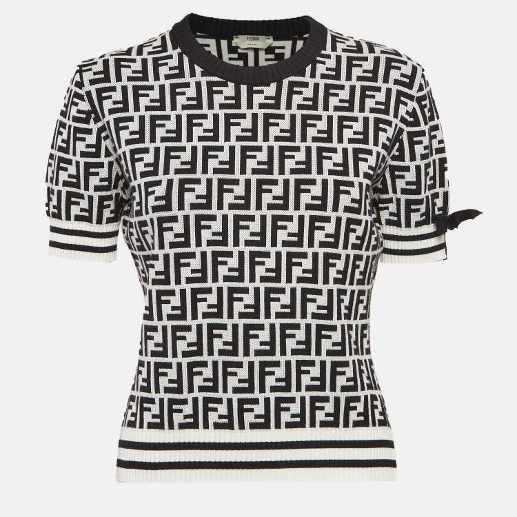 Pre Owned Fendi Grey Zucca Intarsia Stretch Knit Pullover M