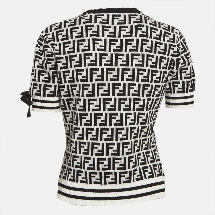 Pre Owned Fendi Grey Zucca Intarsia Stretch Knit Pullover M