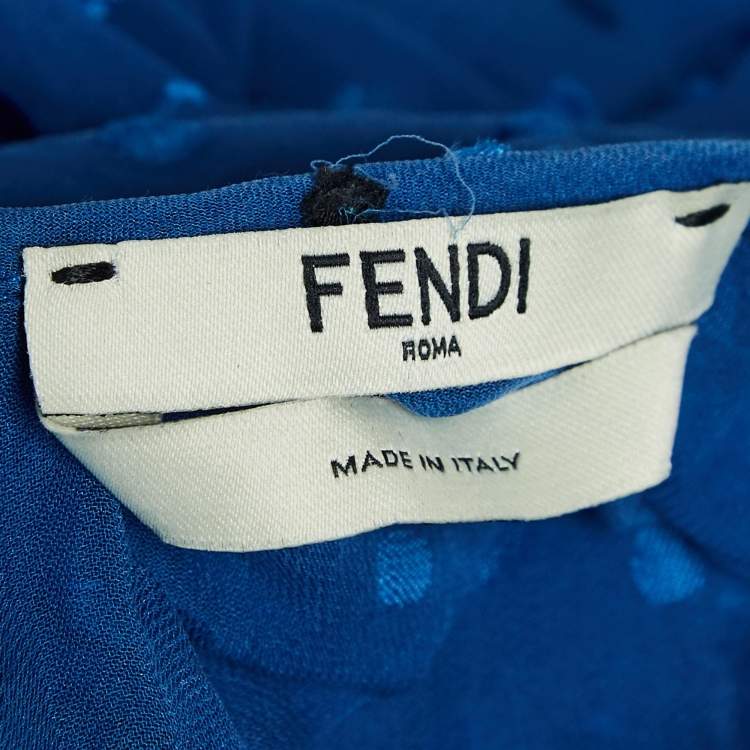 Pre Owned Fendi Blue/Green Textured Crepe Halter Neck Top S