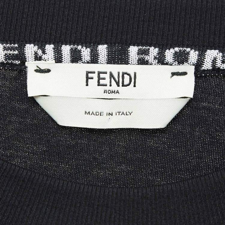 Pre Owned Fendi Black Logo Printed Jersey Embellished High-Low T-Shirt M