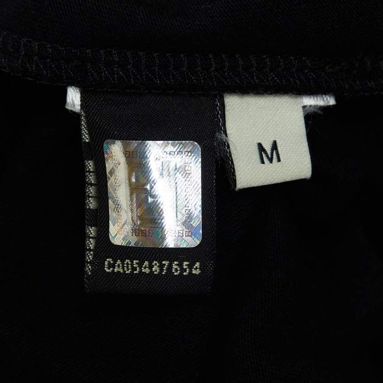 Pre Owned Fendi Black Logo Printed Jersey Embellished High-Low T-Shirt M