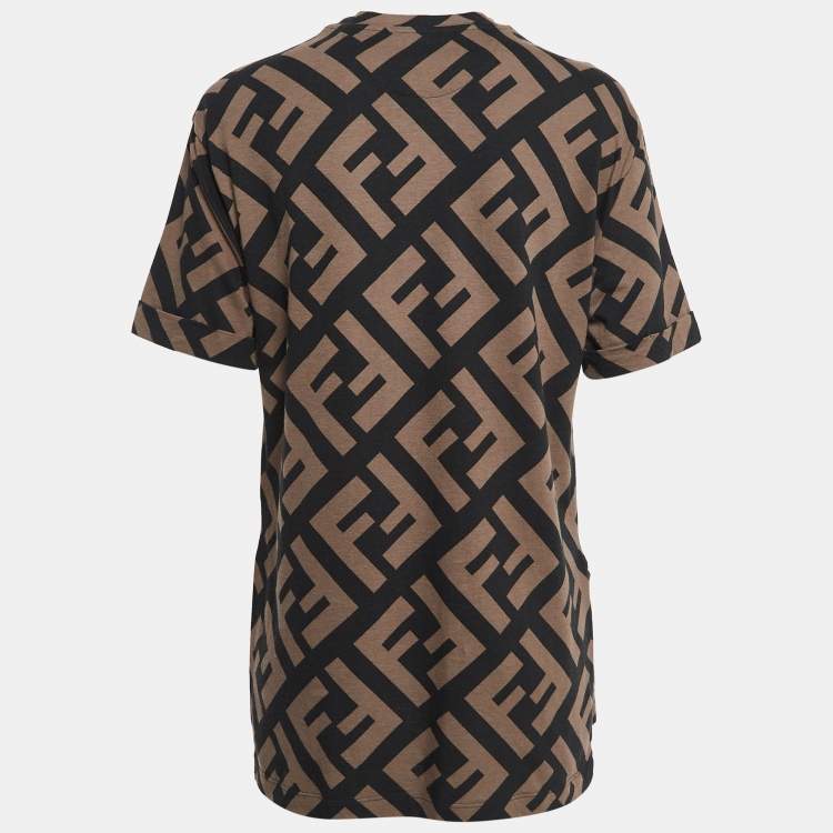 Pre Owned Fendi Brown Zucca Print Cotton Applique Crew Neck T- Shirt S
