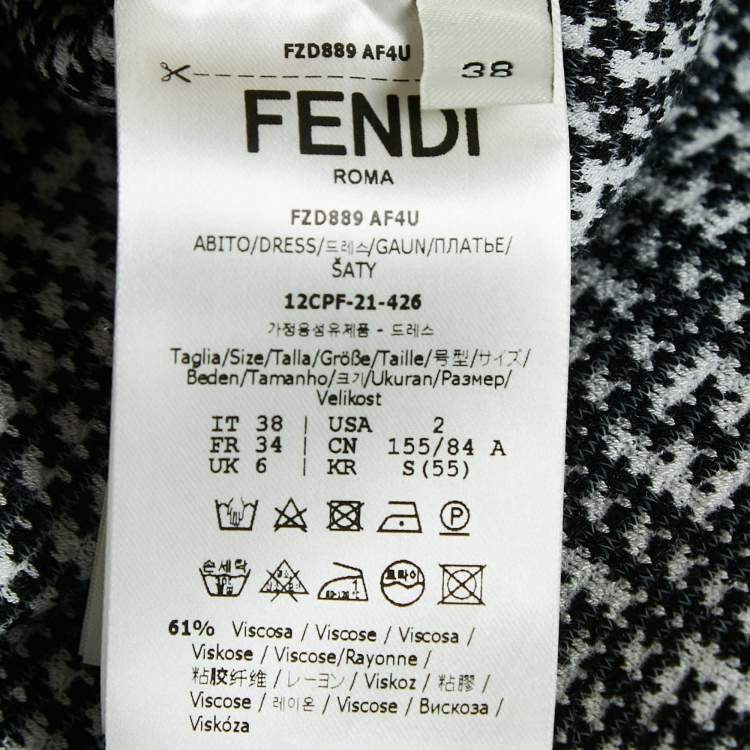 Pre Owned Fendi White/Black Zucca Jacquard Knit Bodycon Midi Dress S