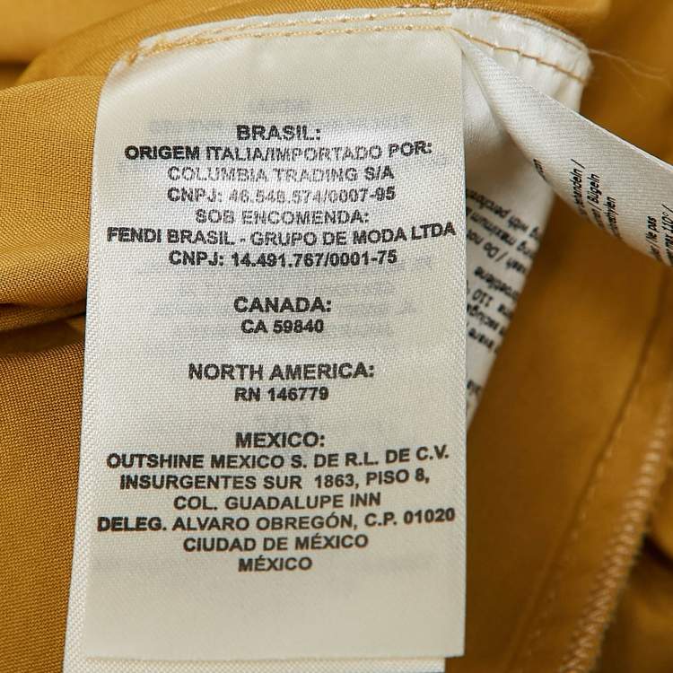 Pre Owned Fendi Mustard Yellow Cotton Button Front Belted Midi Dress S