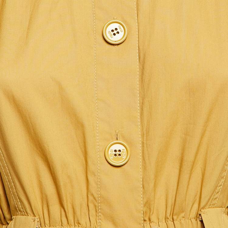 Pre Owned Fendi Mustard Yellow Cotton Button Front Belted Midi Dress S