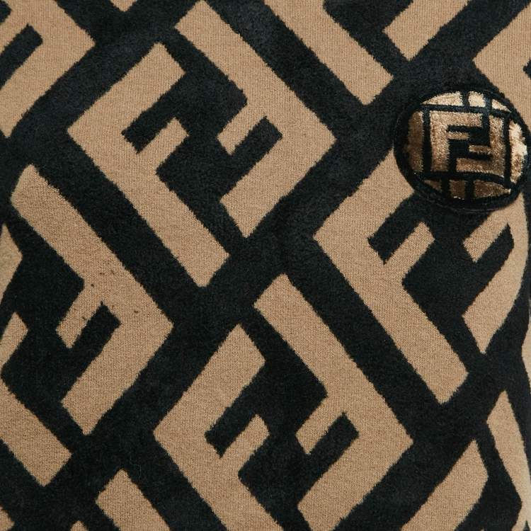 Pre Owned Fendi Brown Zucca Embossed Stretch Knit Pullover M