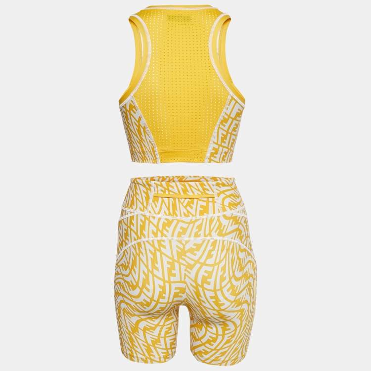 Pre Owned Fendi Yellow FF Vertigo Print Jersey Active Wear Set S