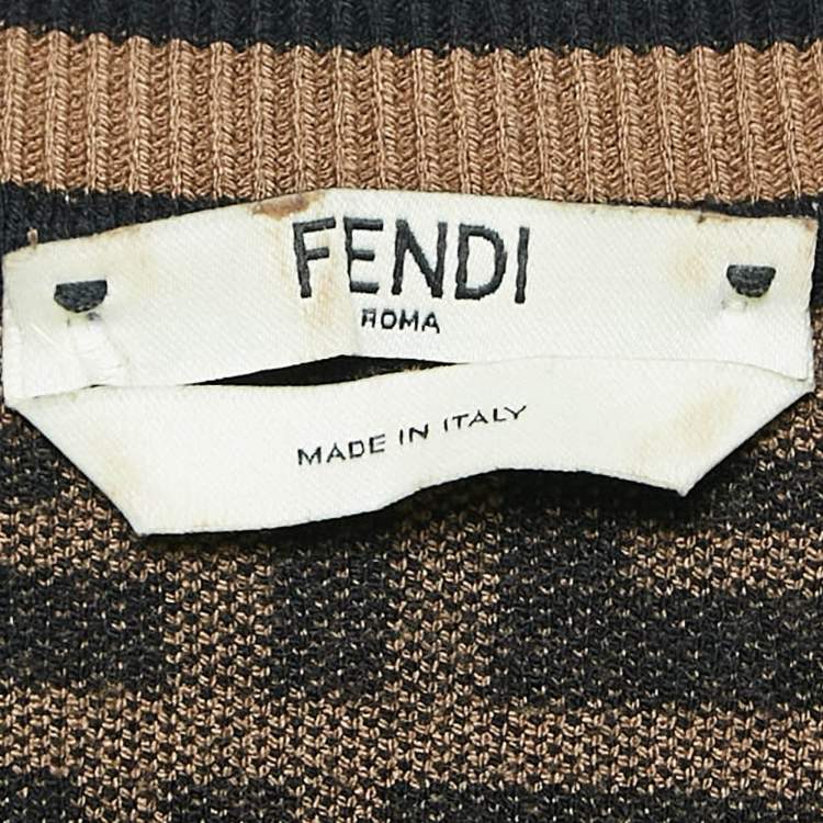 Pre Owned Fendi Black & Brown Zucca Monogram Knit Short Sleeve Pullover S