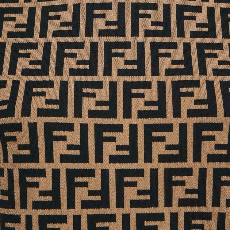Pre Owned Fendi Black & Brown Zucca Monogram Knit Short Sleeve Pullover S
