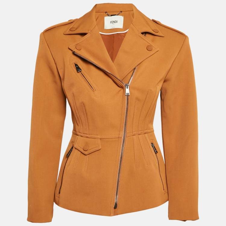 Pre Owned Fendi Brown Fleece Wool Zip-Up Jacket S
