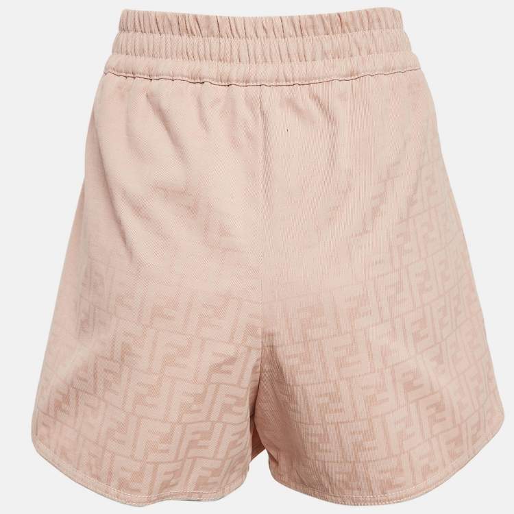 Pre Owned Fendi Pink Logo Jacquard Cotton Shorts M