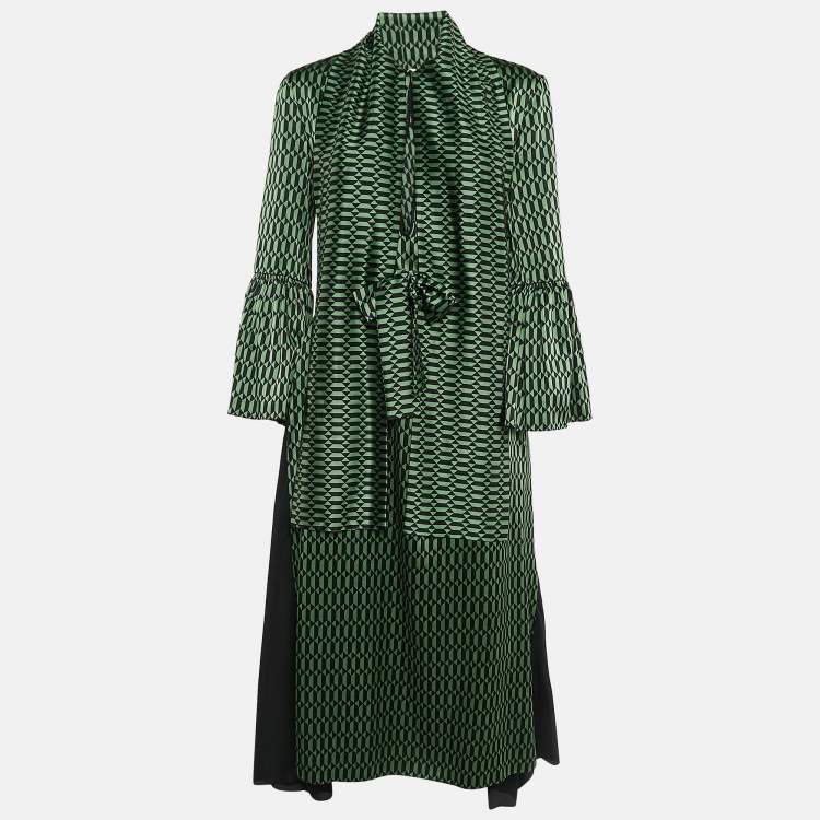 Pre Owned Fendi Emerald Green Printed Silk Midi Dress S