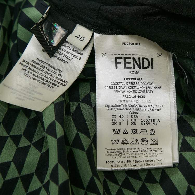 Pre Owned Fendi Emerald Green Printed Silk Midi Dress S