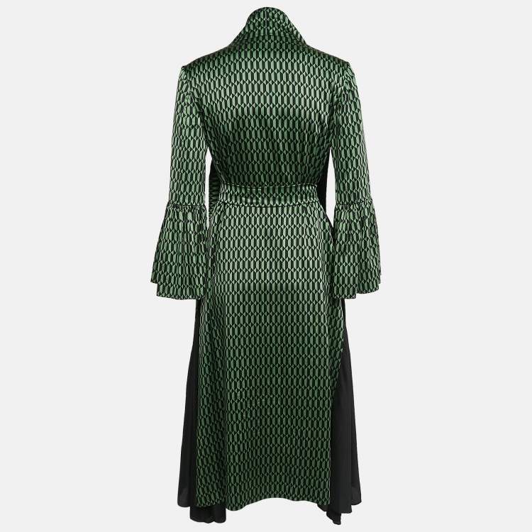 Pre Owned Fendi Emerald Green Printed Silk Midi Dress S