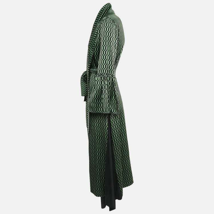 Pre Owned Fendi Emerald Green Printed Silk Midi Dress S