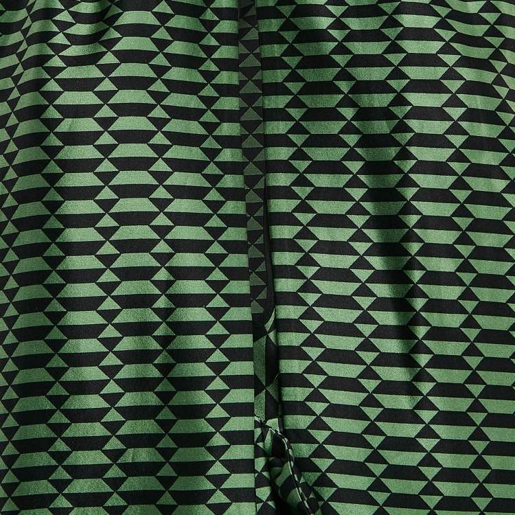 Pre Owned Fendi Emerald Green Printed Silk Midi Dress S