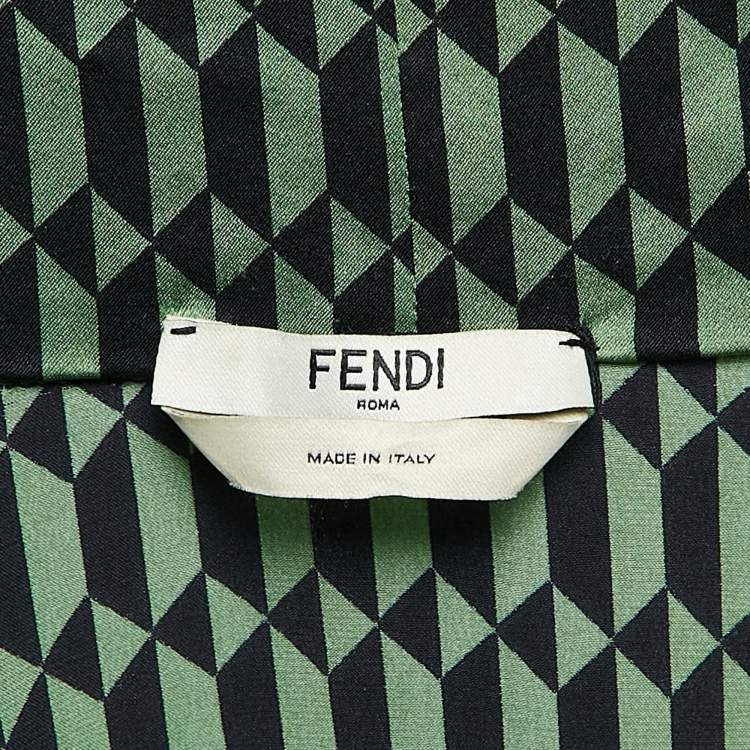 Pre Owned Fendi Emerald Green Printed Silk Midi Dress S