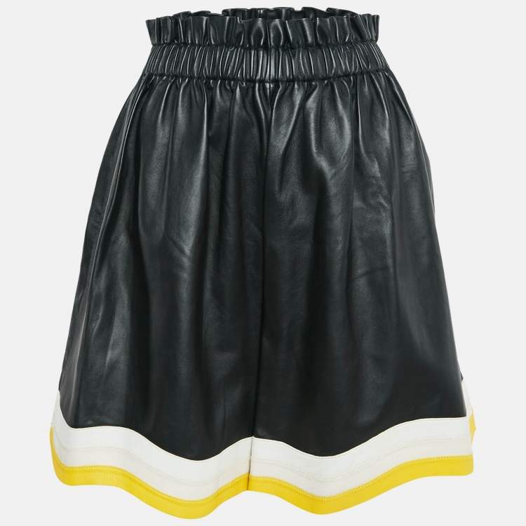 Pre Owned Fendi Black Leather Leather Curved Hem High Waist Shorts