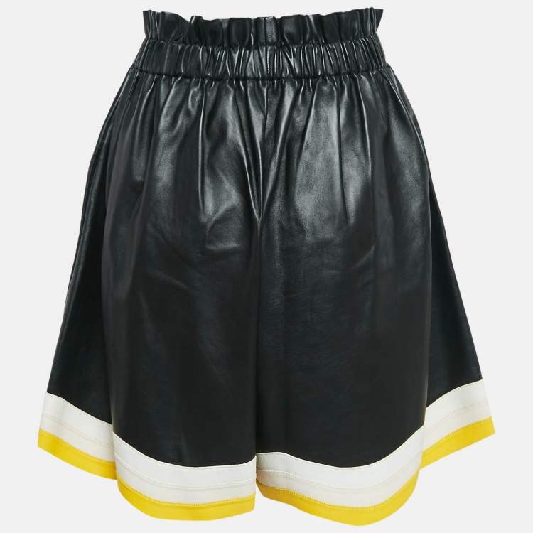 Pre Owned Fendi Black Leather Leather Curved Hem High Waist Shorts