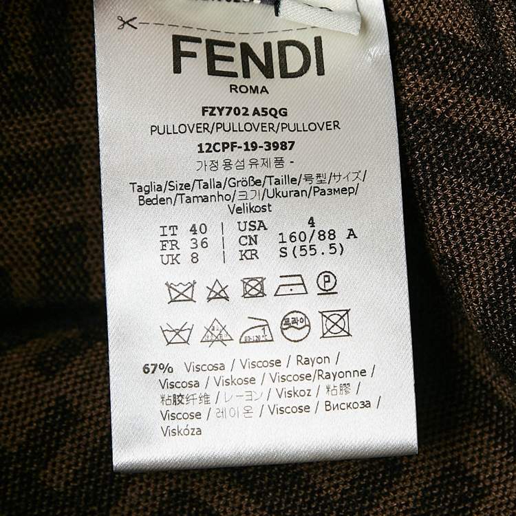Pre Owned Fendi Brown Zucca Monogram Knit Short Sleeve Pullover S   