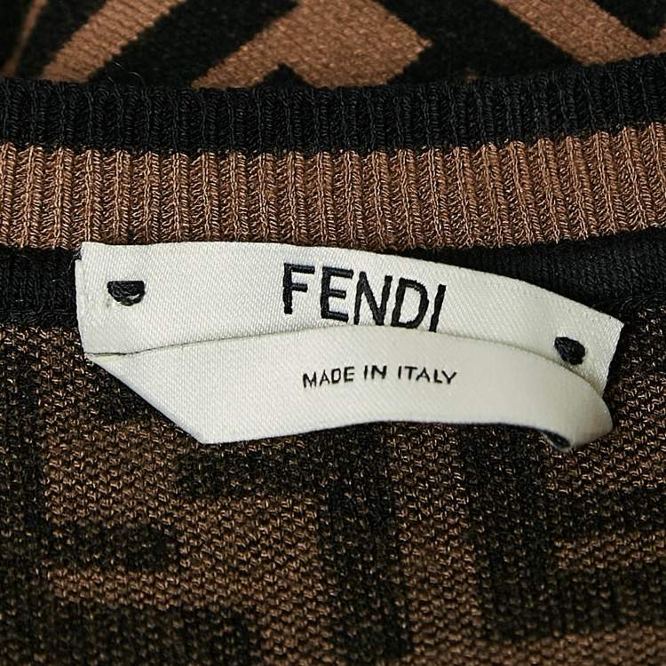 Pre Owned Fendi Brown Zucca Monogram Knit Short Sleeve Pullover S   