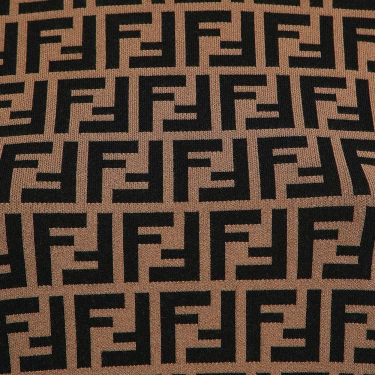 Pre Owned Fendi Brown Zucca Monogram Knit Short Sleeve Pullover S   