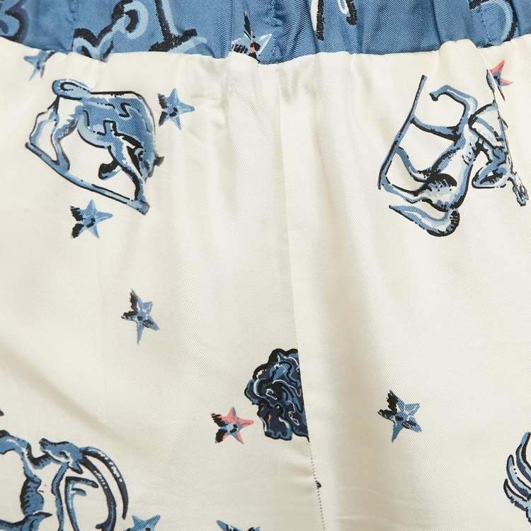 Pre Owned Fendi Blue/White Astrology Print Silk Shorts S