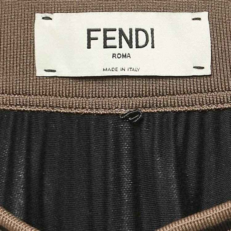 Pre Owned Fendi Black Zucca Trim Waistband Jersey Pleated Midi Skirt S