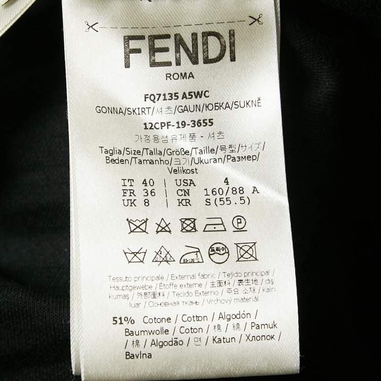 Pre Owned Fendi Black Zucca Trim Waistband Jersey Pleated Midi Skirt S