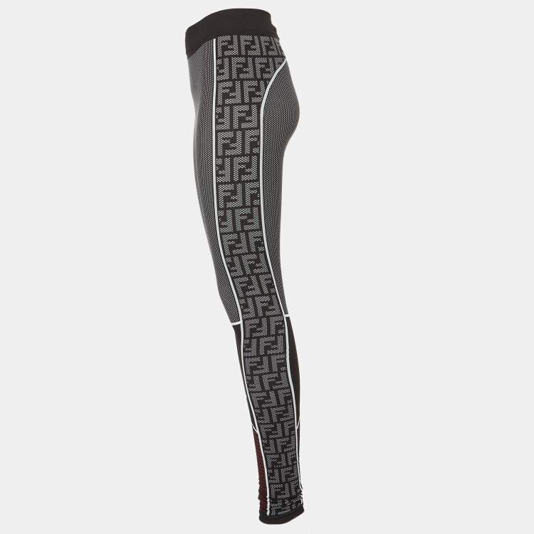 Pre Owned Fendi Black FF Zucca Pattern Jersey High Waist Leggings M