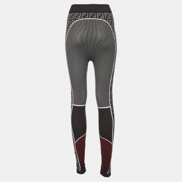 Pre Owned Fendi Black FF Zucca Pattern Jersey High Waist Leggings M