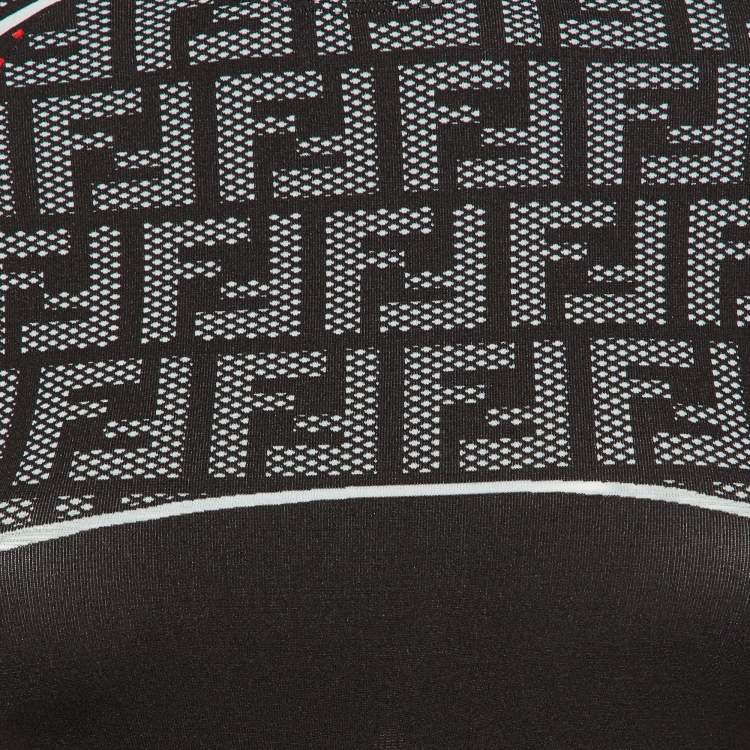 Pre Owned Fendi Black FF Zucca Pattern Jersey High Neck Top M