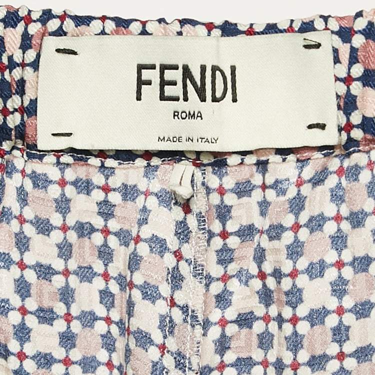 Pre Owned Fendi Pink/ Blue Printed Silk Straight Leg Trousers M