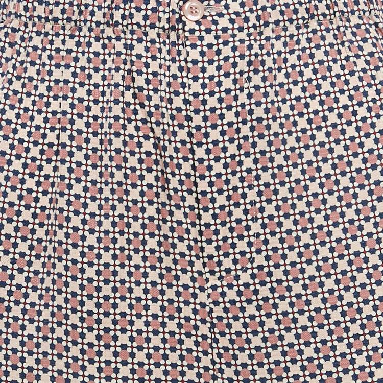 Pre Owned Fendi Pink/ Blue Printed Silk Straight Leg Trousers M