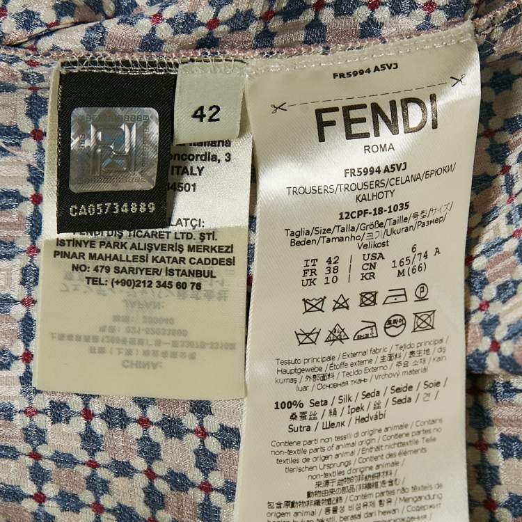 Pre Owned Fendi Pink/ Blue Printed Silk Straight Leg Trousers M