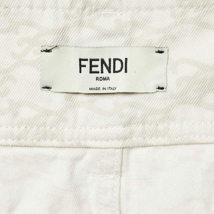 Pre Owned Fendi Off White Monogram Print Denim High Rise Jeans M Waist 27"