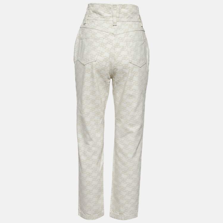 Pre Owned Fendi Off White Monogram Print Denim High Rise Jeans M Waist 27"