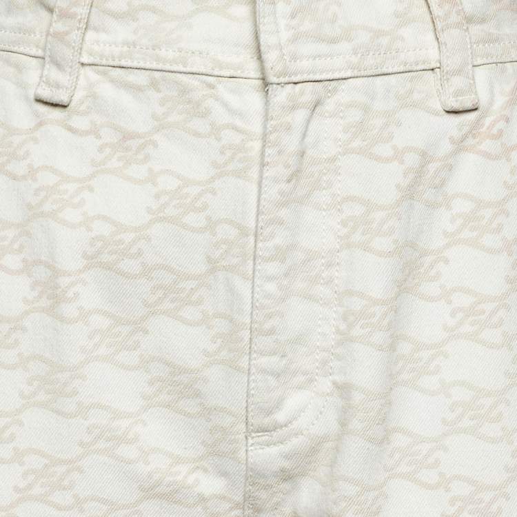 Pre Owned Fendi Off White Monogram Print Denim High Rise Jeans M Waist 27"